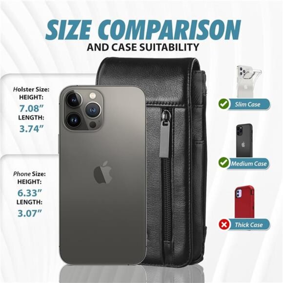 Genuine Leather Cell Phone Holster Fits for iPhone 15Pro Max 14Pro Max 13Pro Max - Picture 2 of 7